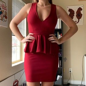 Red Peplum v-neck sleeveless dress